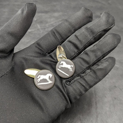 British Vintage Wedgwood Horse Relief Sterling Silver Cufflinks in Case